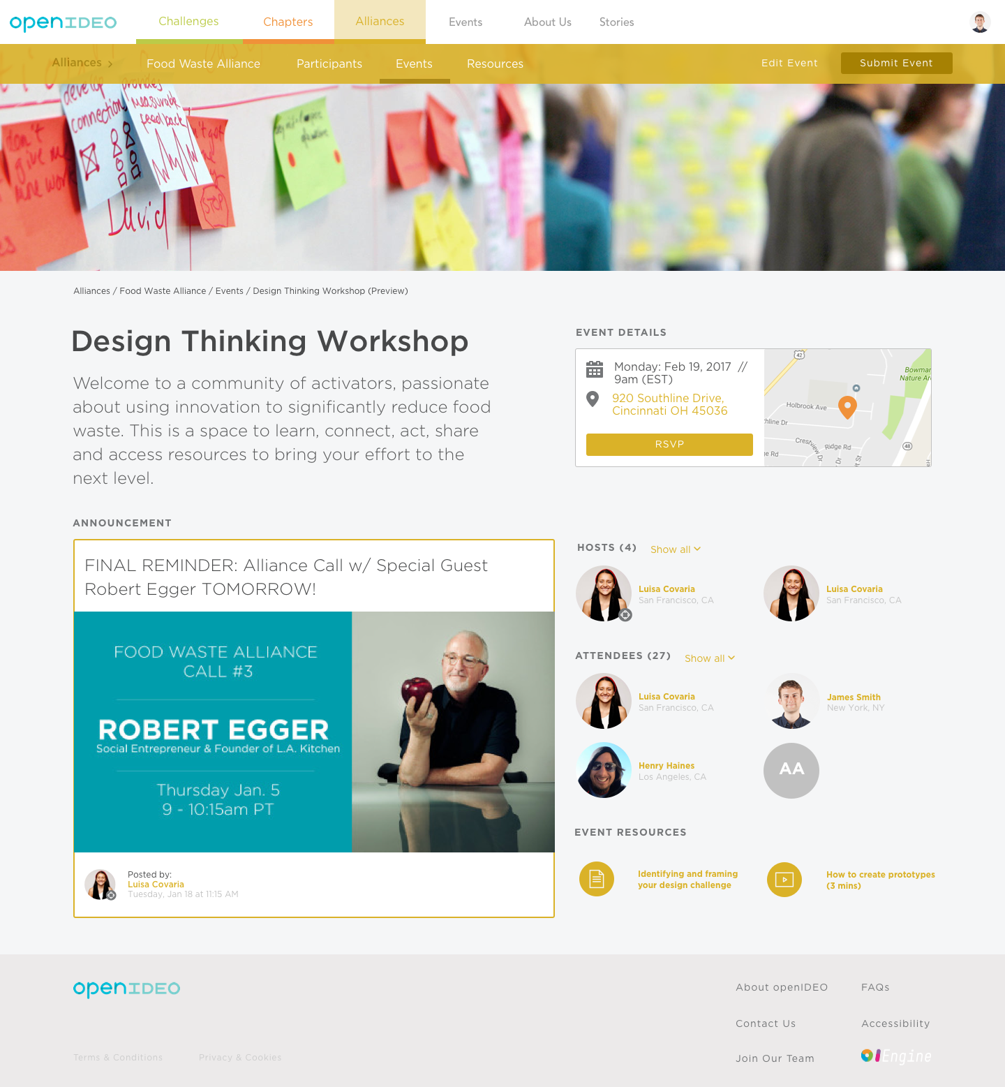 Design Thinking Workshop Event Preview Page with Map